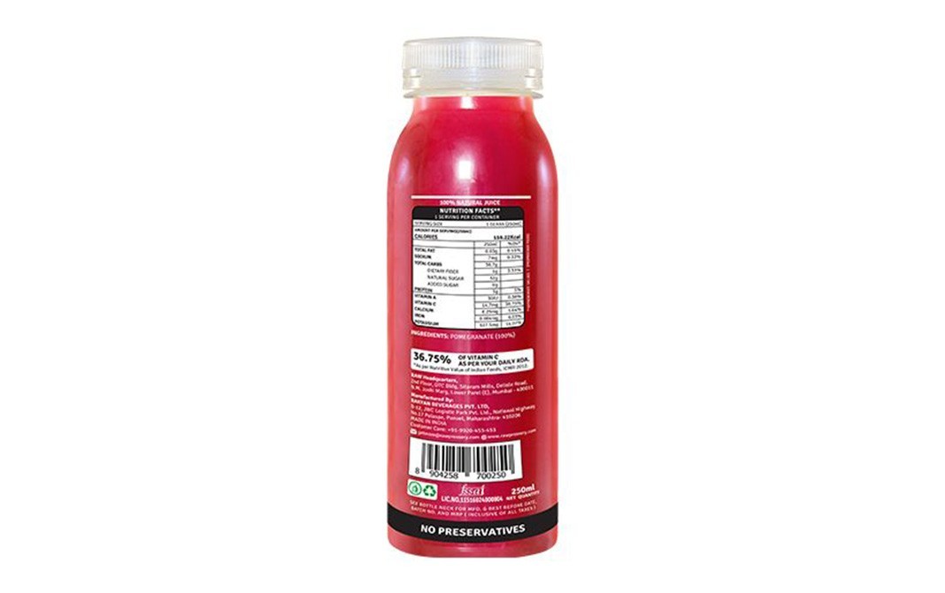 Raw Pressery Pomegranate Juice   Bottle  250 millilitre